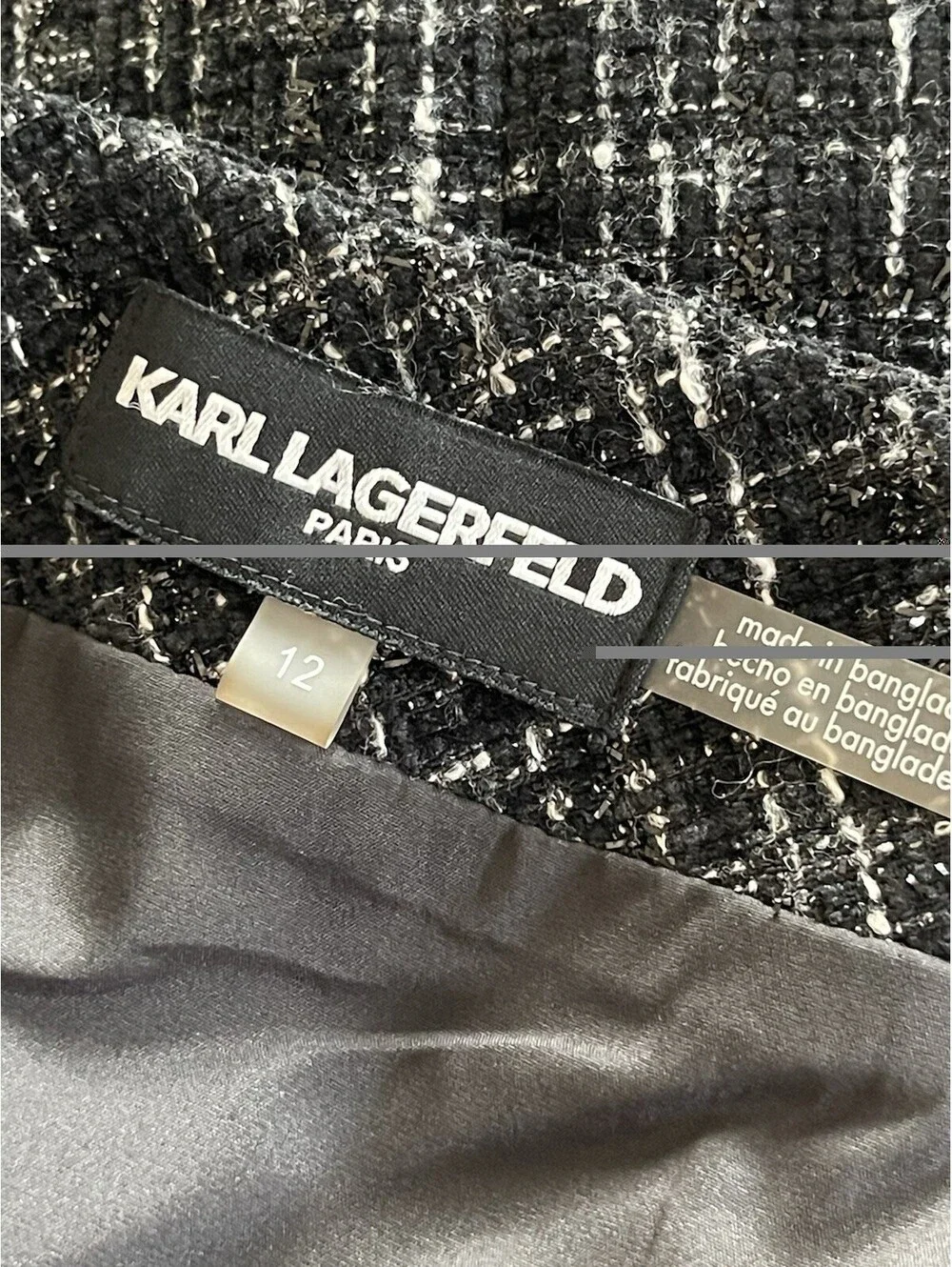 Karl Lagerfeld Paris Women's Black Tweed Mini Skirt With Embellished Buttons